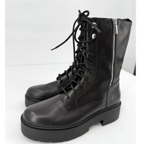 NEW Geox D Spheric EC7 Leather Zippered Biker Mid Boots Black Size 9 - Picture 4 of 11